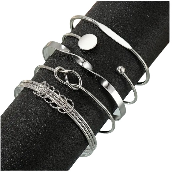 5 Piece Bangle Silver Bracelet Set - Picture 2 of 7